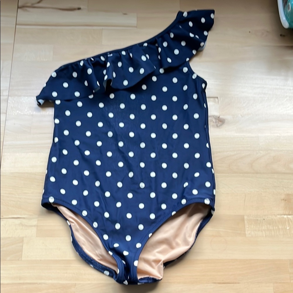 Navy Polka Dot One-Shoulder Swimsuit
